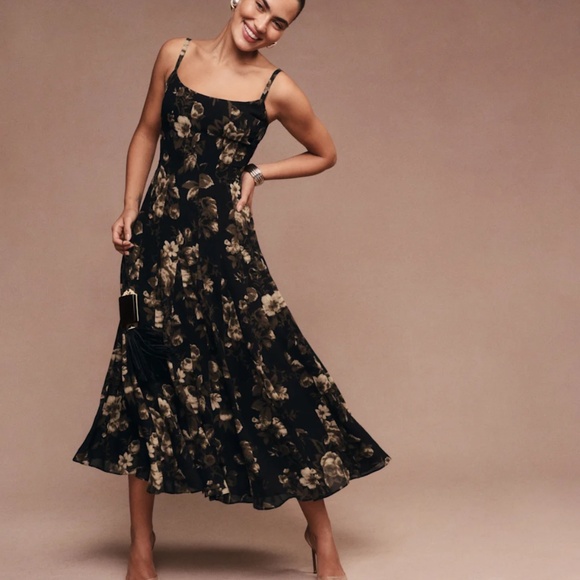 Reformation Black and Cream Floral Midi Dress - Picture 6 of 6